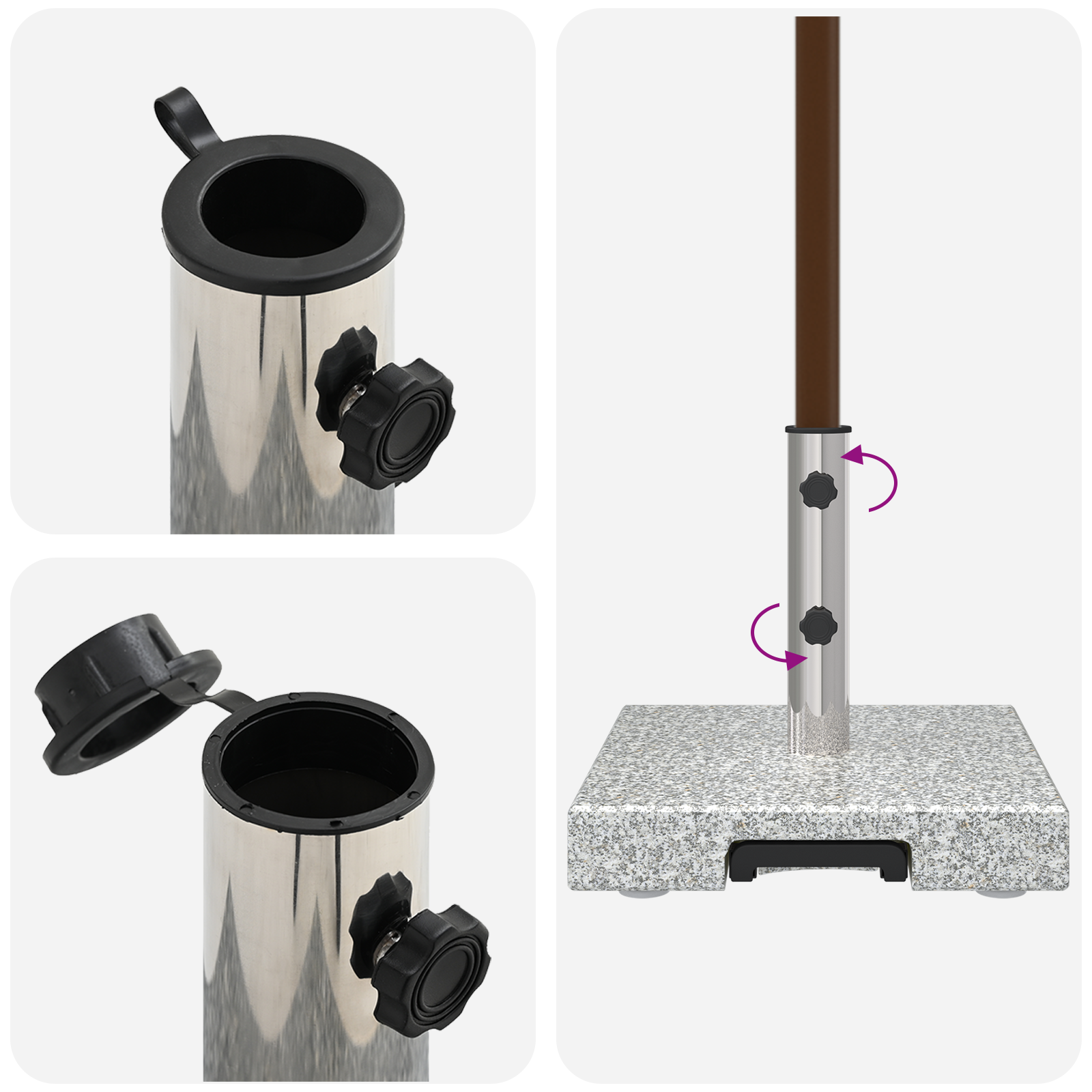 Wheeled Parasol Base with Handle Grey Granite 29 kg Square - Image 11