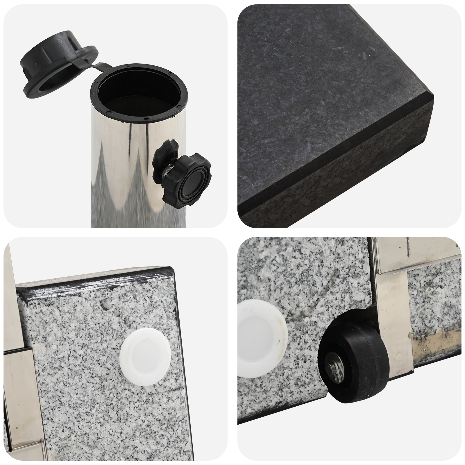 Wheeled Parasol Base with Handle Black Granite 29 kg Square - Image 9