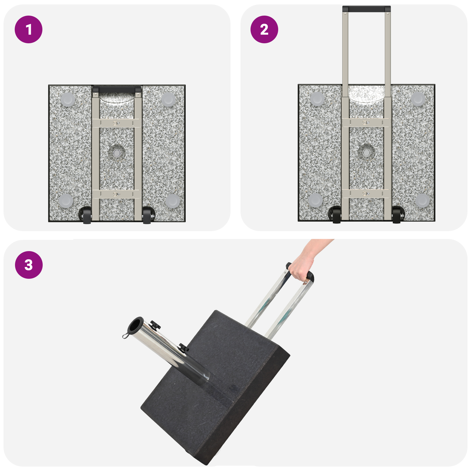Parasolvoet met Wielen en Handvat - Zwart Graniet - 29 kg - Vierkant image 10