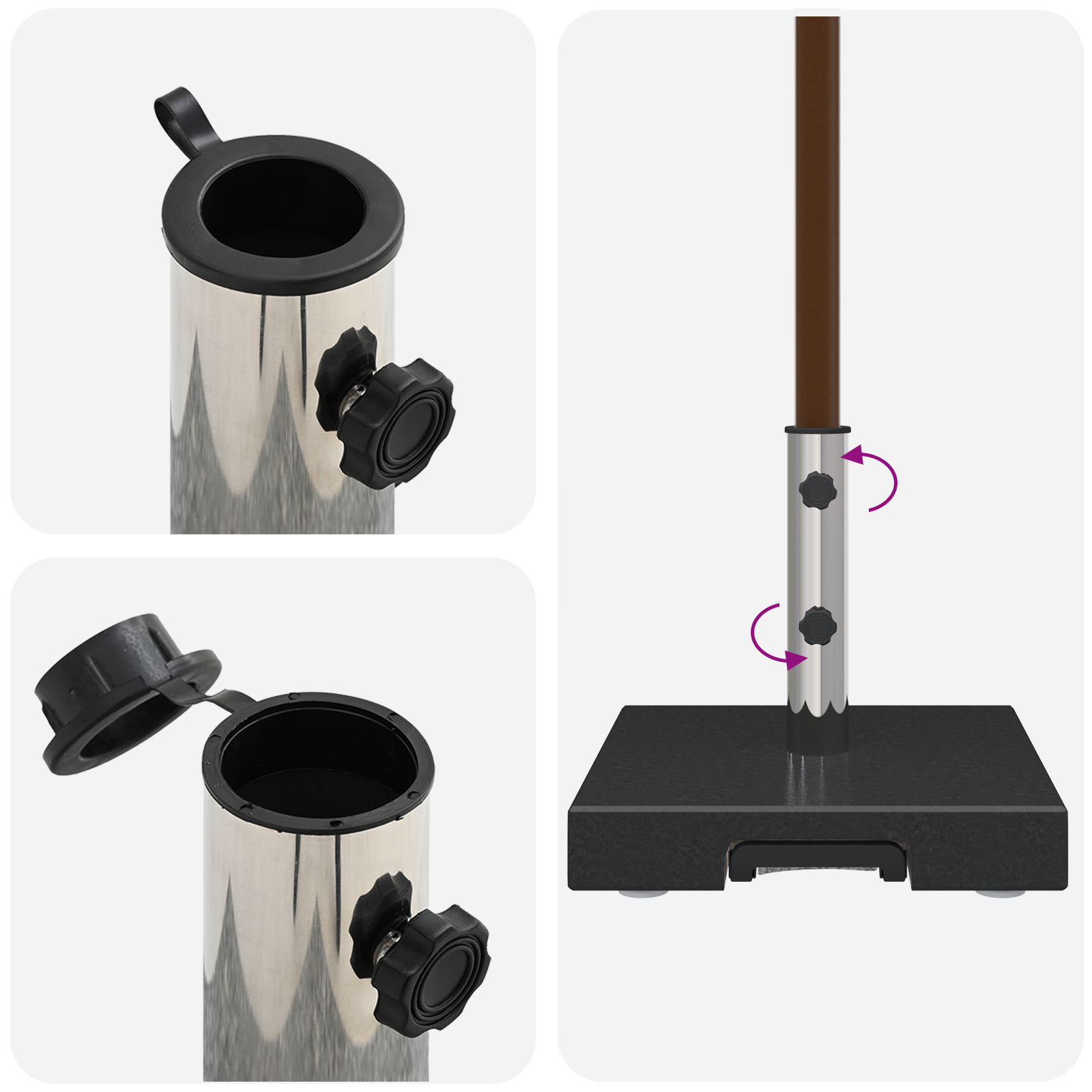 Wheeled Parasol Base with Handle Black Granite 29 kg Square - Image 11