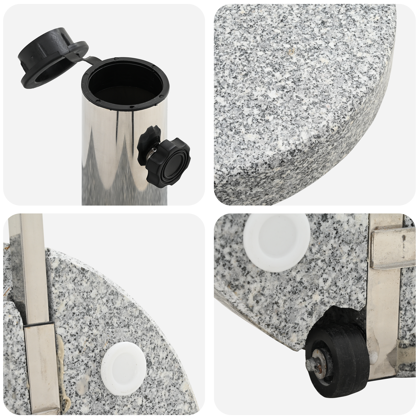 Wheeled Parasol Base with Handle Grey Granite 29 kg Round - Image 9