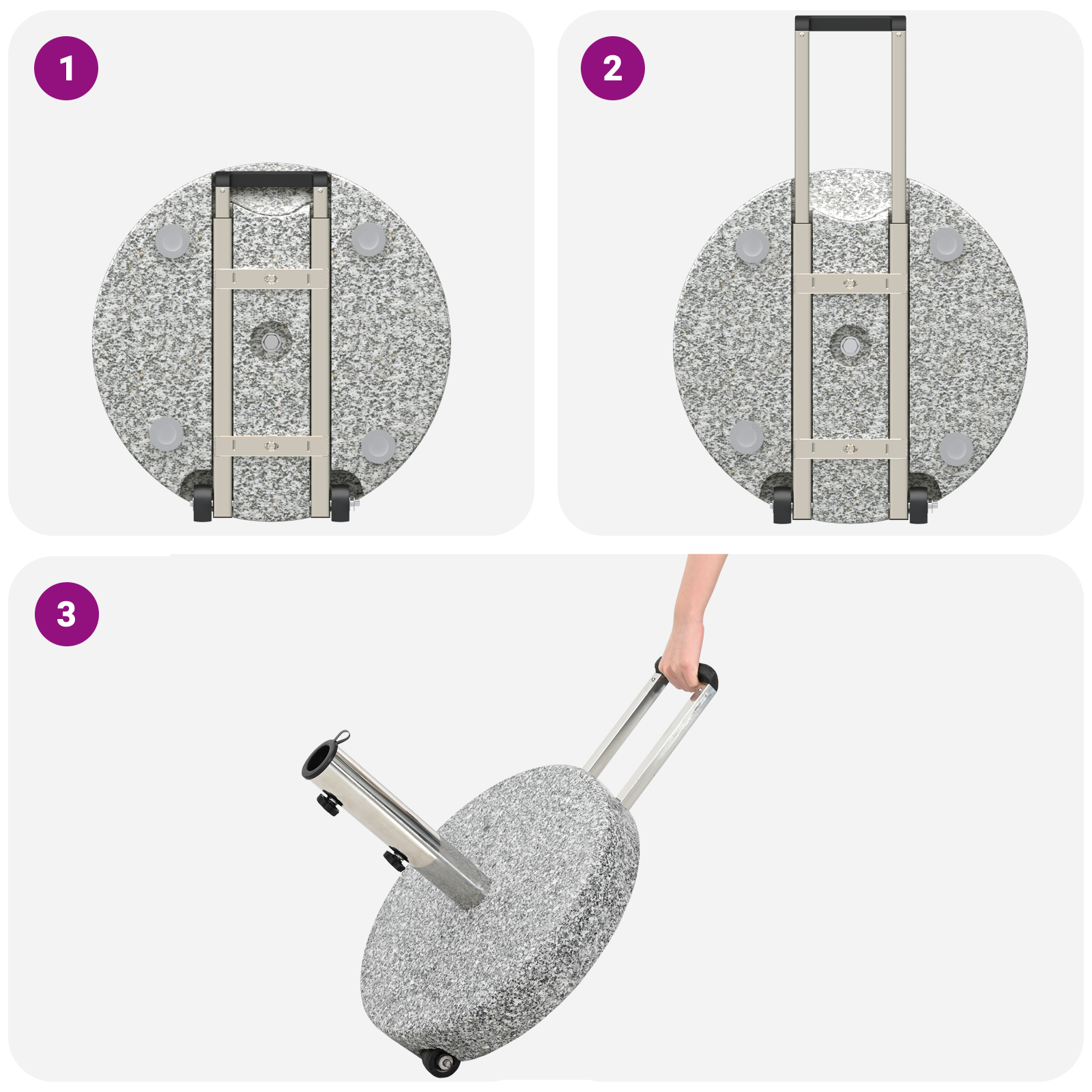 Wheeled Parasol Base with Handle Grey Granite 29 kg Round - Image 10