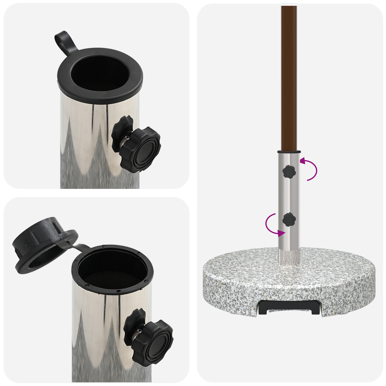 Wheeled Parasol Base with Handle Grey Granite 29 kg Round - Image 11