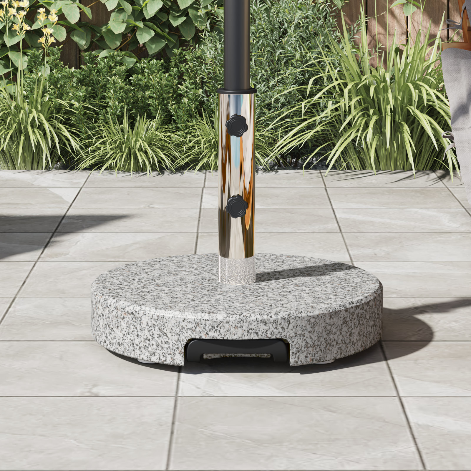 Wheeled Parasol Base with Handle Grey Granite 29 kg Round - Image 4