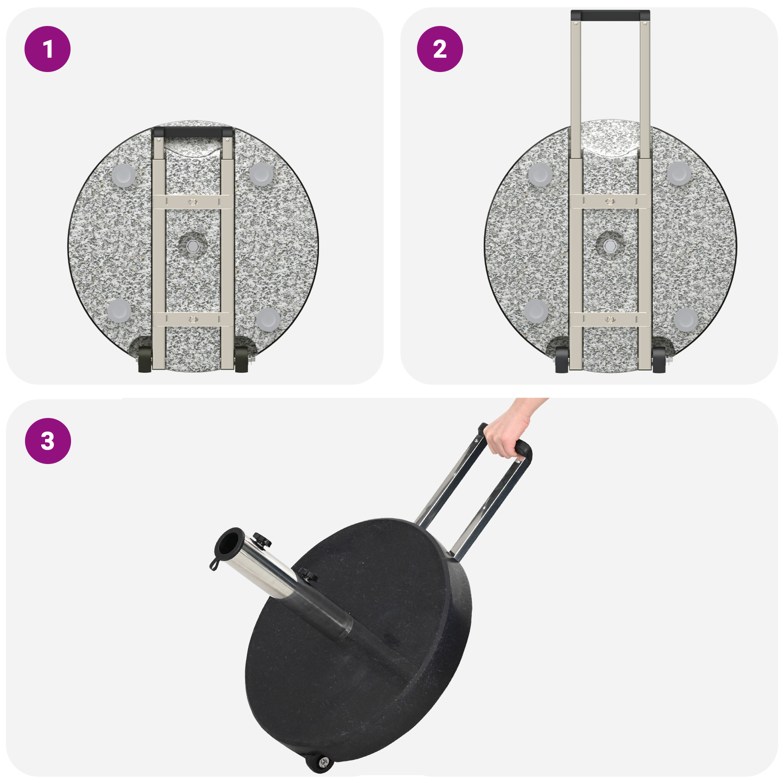 Parasolvoet met Wielen en Handvat - Zwart Graniet, 29 kg Rond image 10