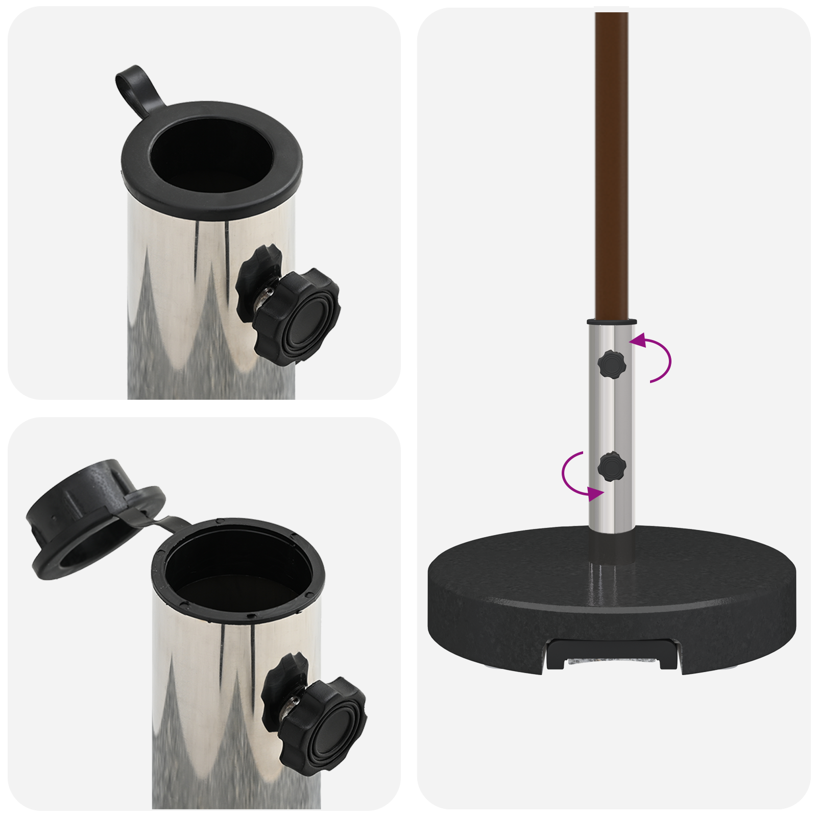 Wheeled Parasol Base with Handle Black Granite 29 kg Round - Image 11