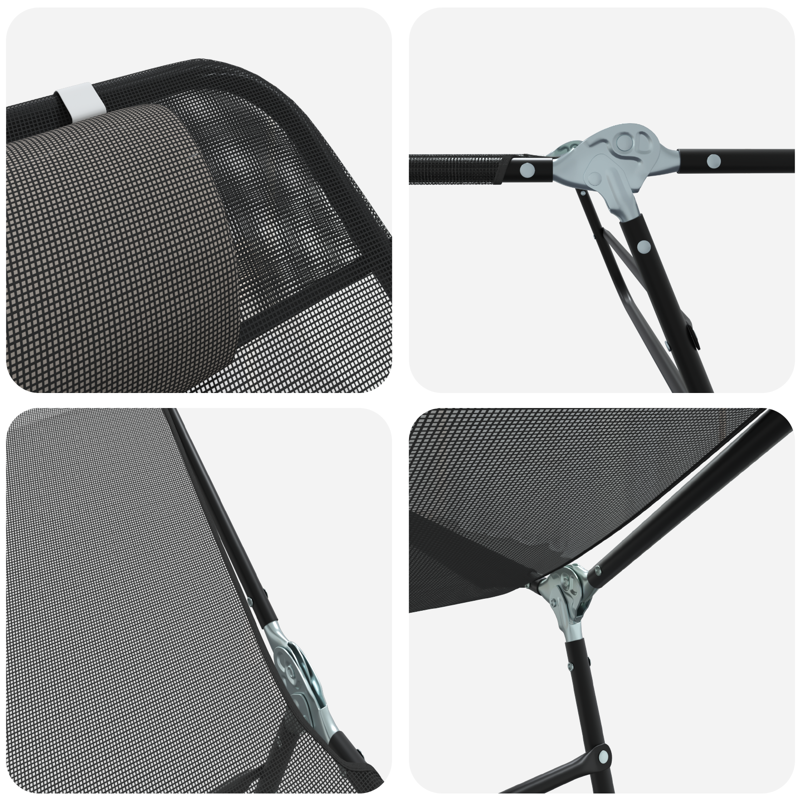 Folding Sun Lounger with Headrest Black Textilene - Image 5