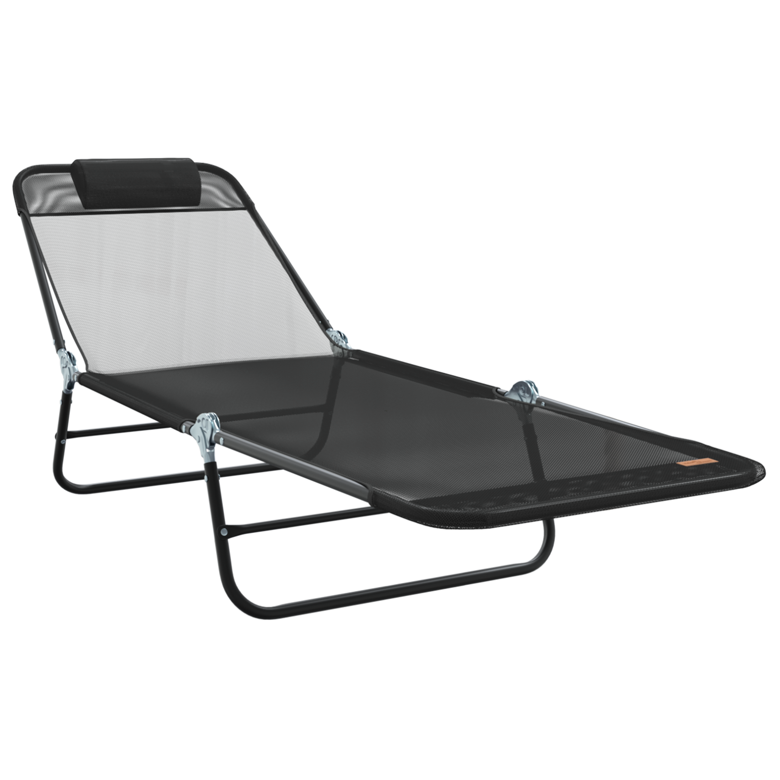 Folding Sun Lounger with Headrest Black Textilene - Image 2
