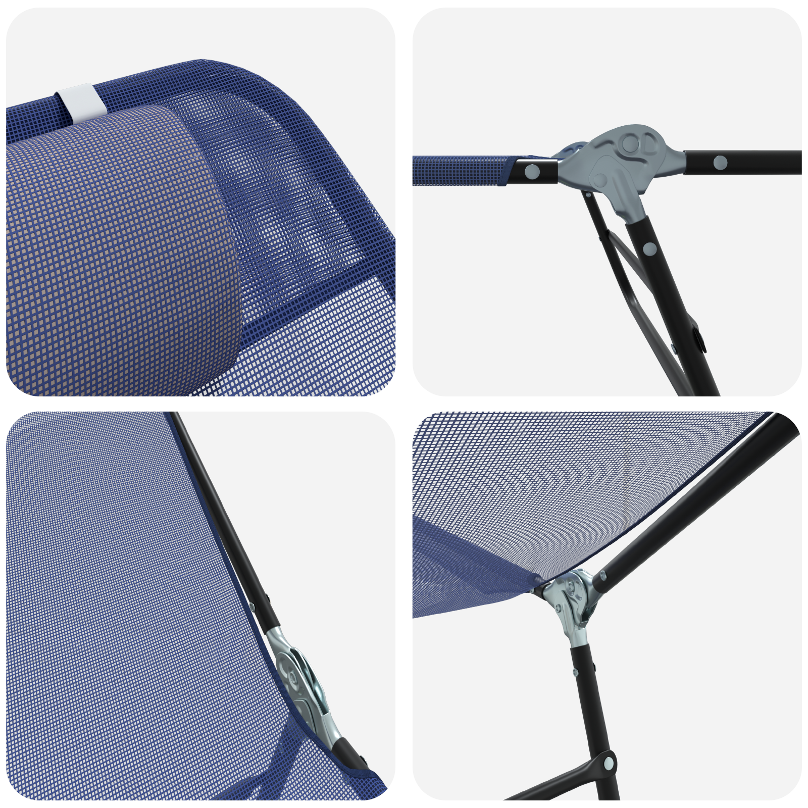 Folding Sun Lounger with Headrest Navy Textilene - Image 5