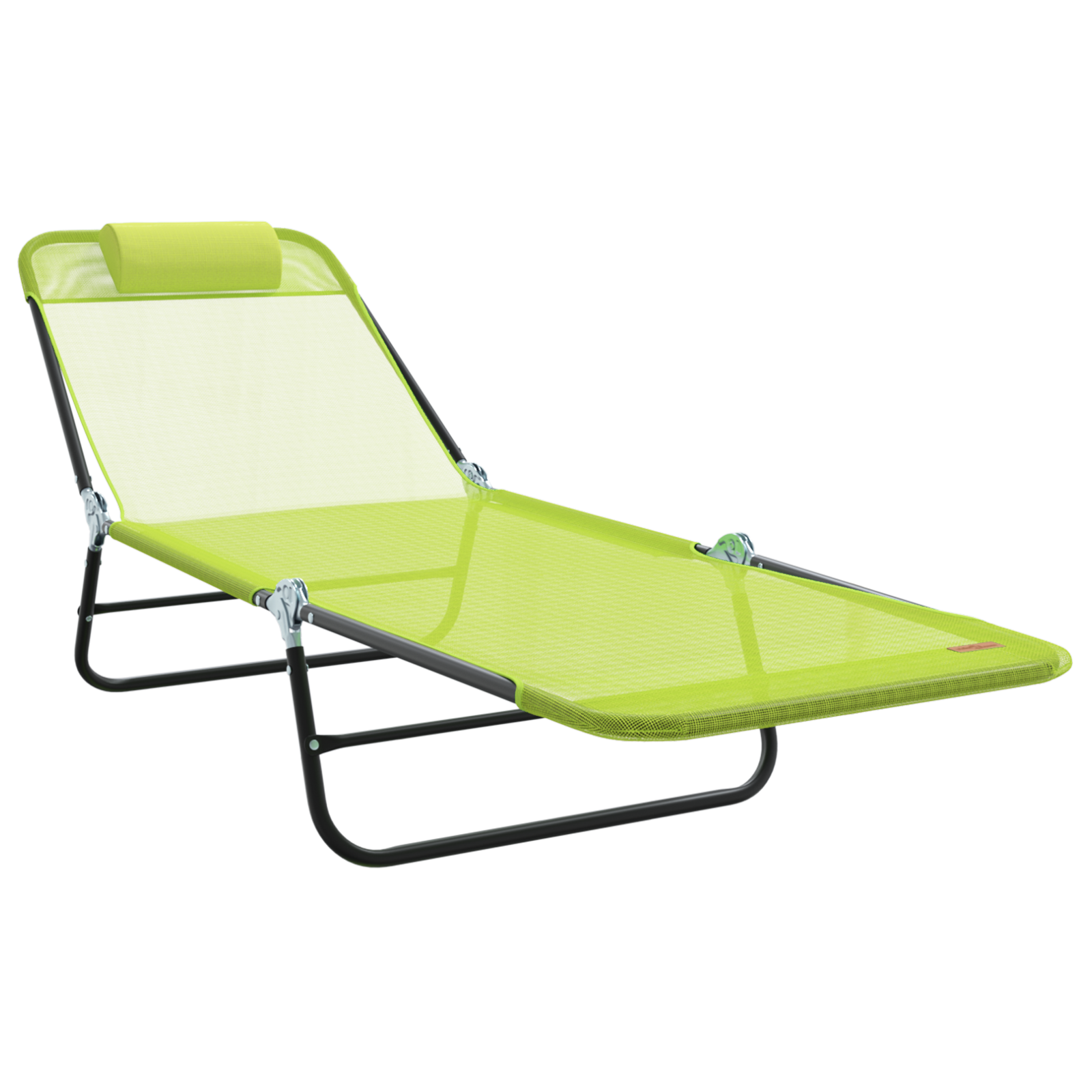 Folding Sun Lounger with Headrest Green Textilene - Image 2