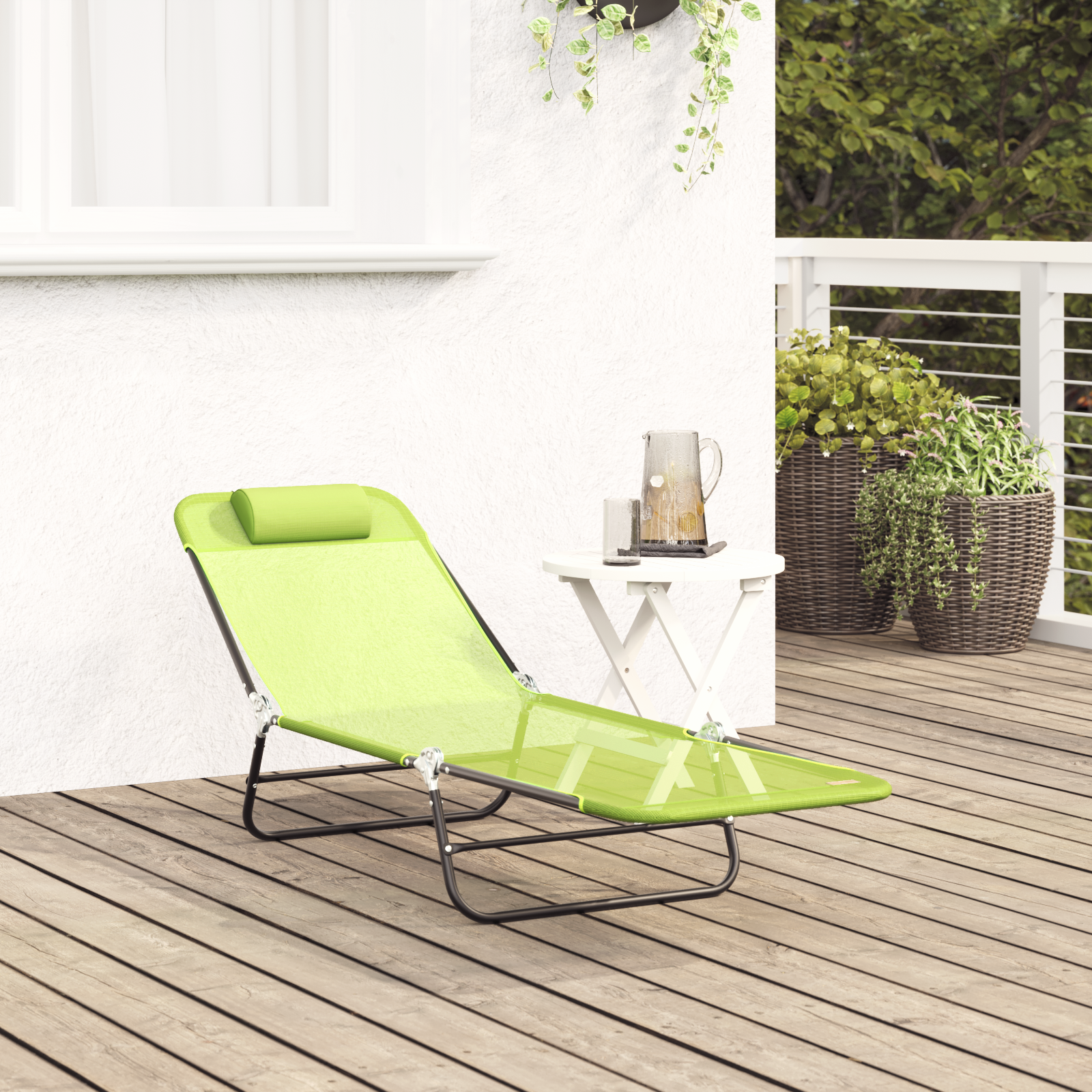 Folding Sun Lounger with Headrest Green Textilene - Image 3