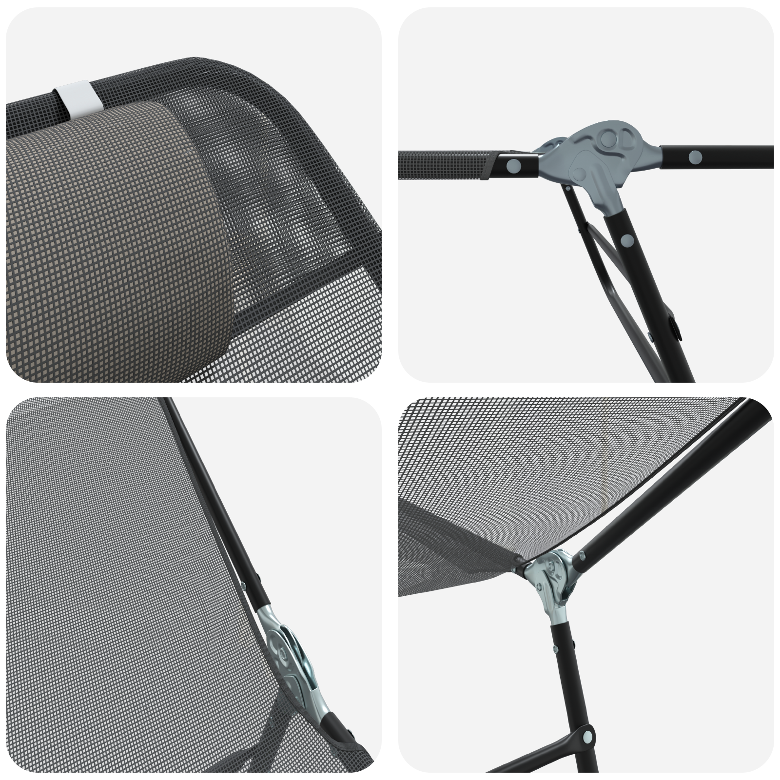 Folding Sun Lounger with Headrest Grey Textilene - Image 5