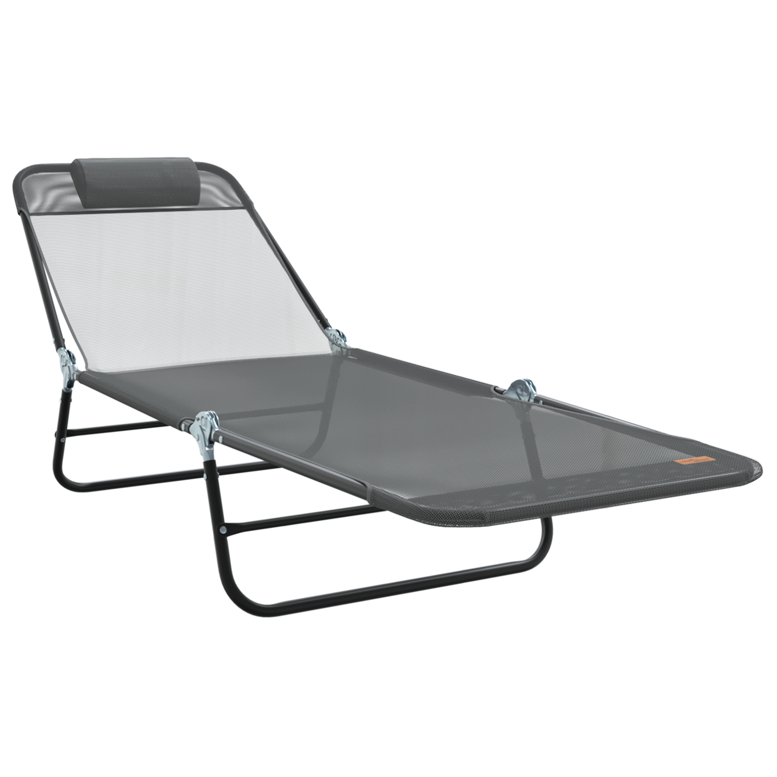 Folding Sun Lounger with Headrest Grey Textilene - Image 2