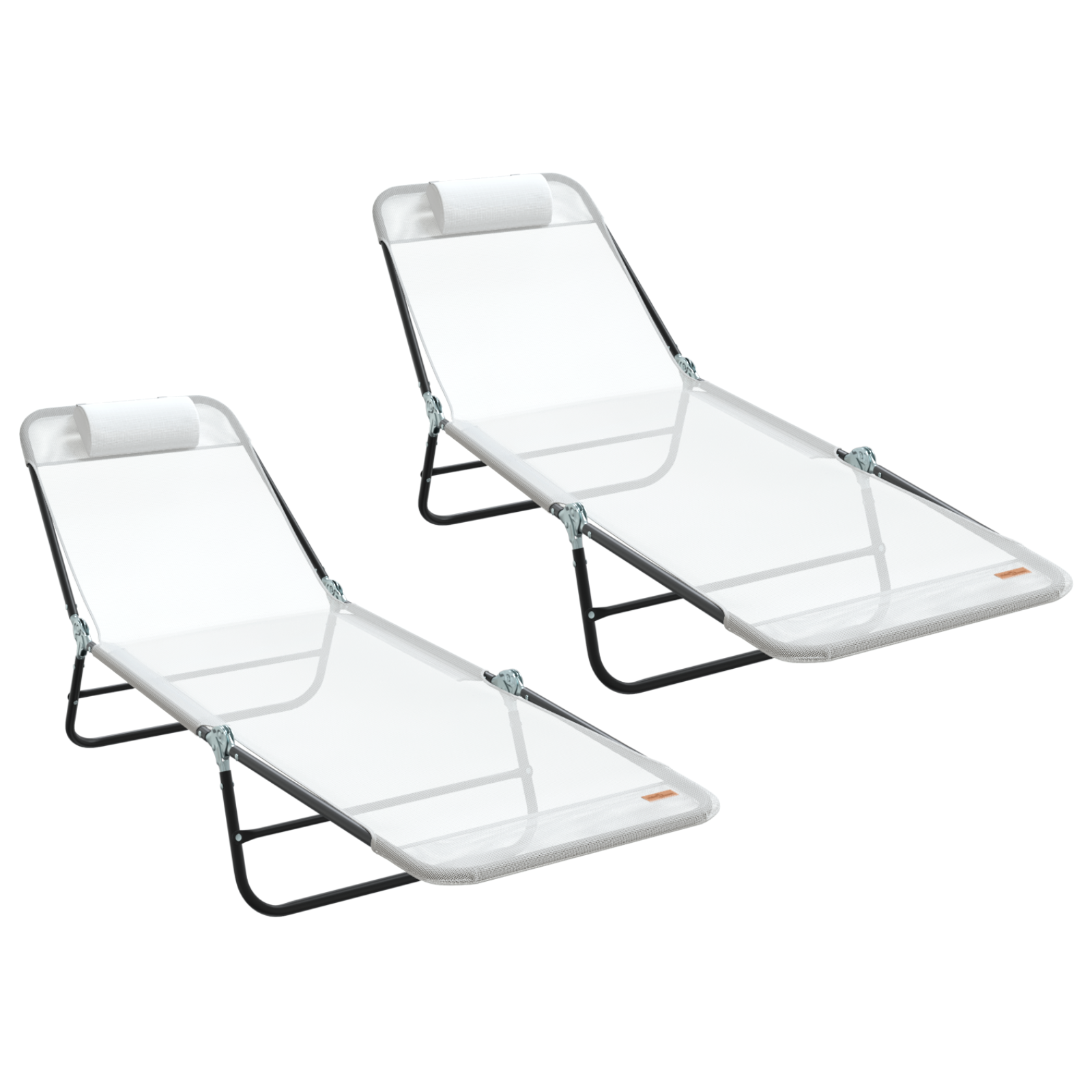 Folding Sun Loungers 2 pcs with Headrest Cream Textilene - Image 2