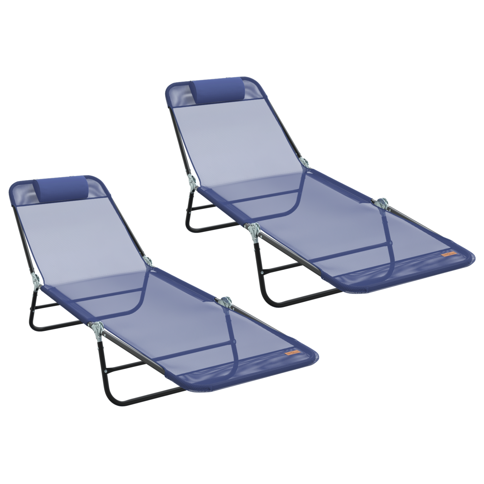 Folding Sun Loungers 2 pcs with Headrest Navy Textilene - Image 2