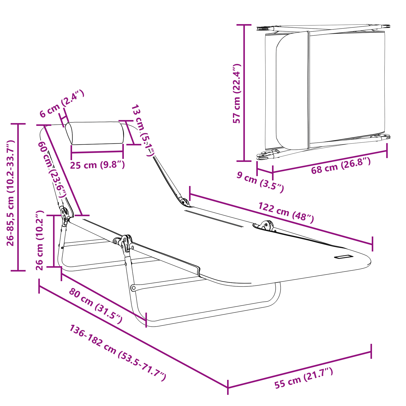 Folding Sun Loungers 2 pcs with Headrest Navy Textilene - Image 7