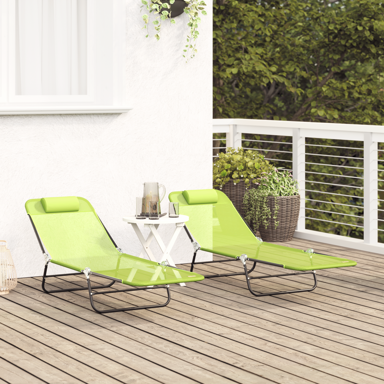 Folding Sun Loungers 2 pcs with Headrest Green Textilene - Image 3