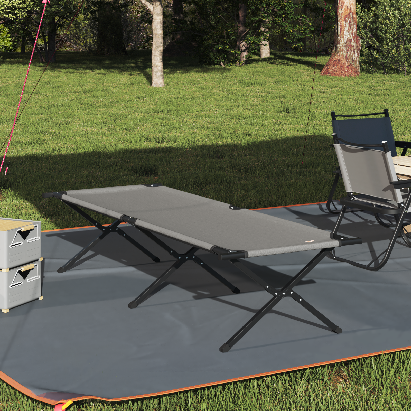 Folding Sun Bed with Carry Bag Grey 600D Oxford Fabric
