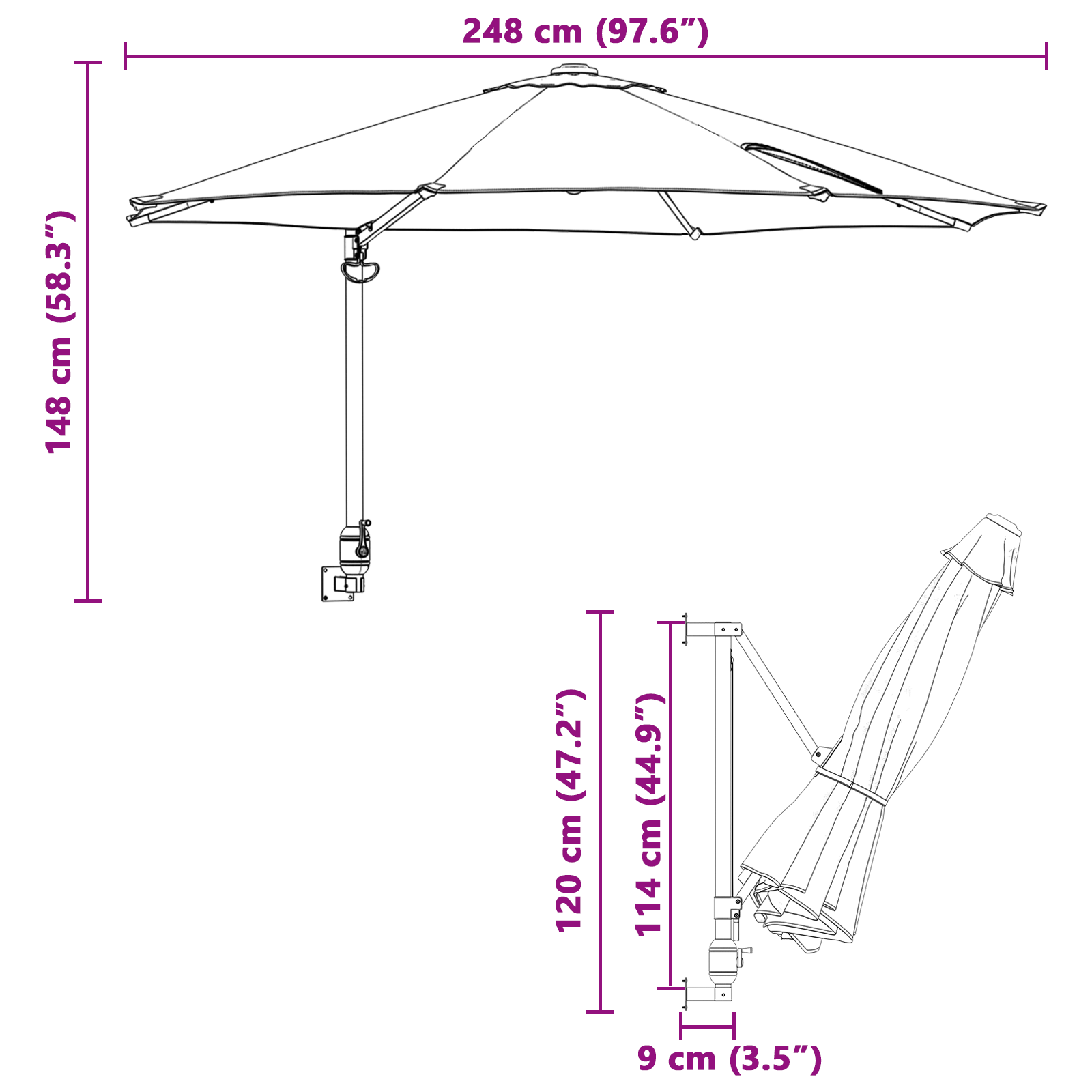 Patio Umbrella Anthracite Powder-Coated Steel, Polyester Large - Image 9