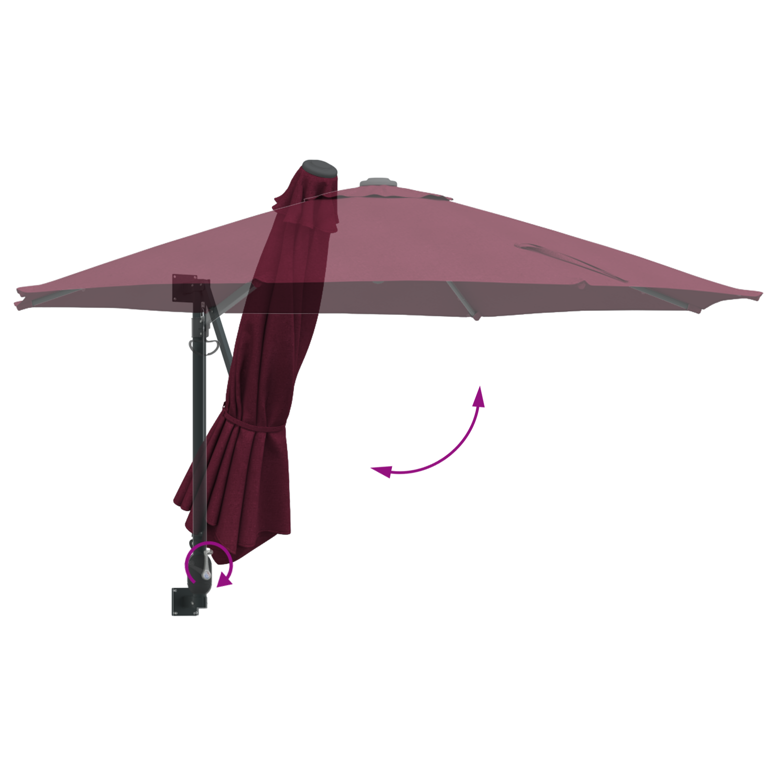 Patio Umbrella Bordeaux red Polyester Large Collapsible - Image 8