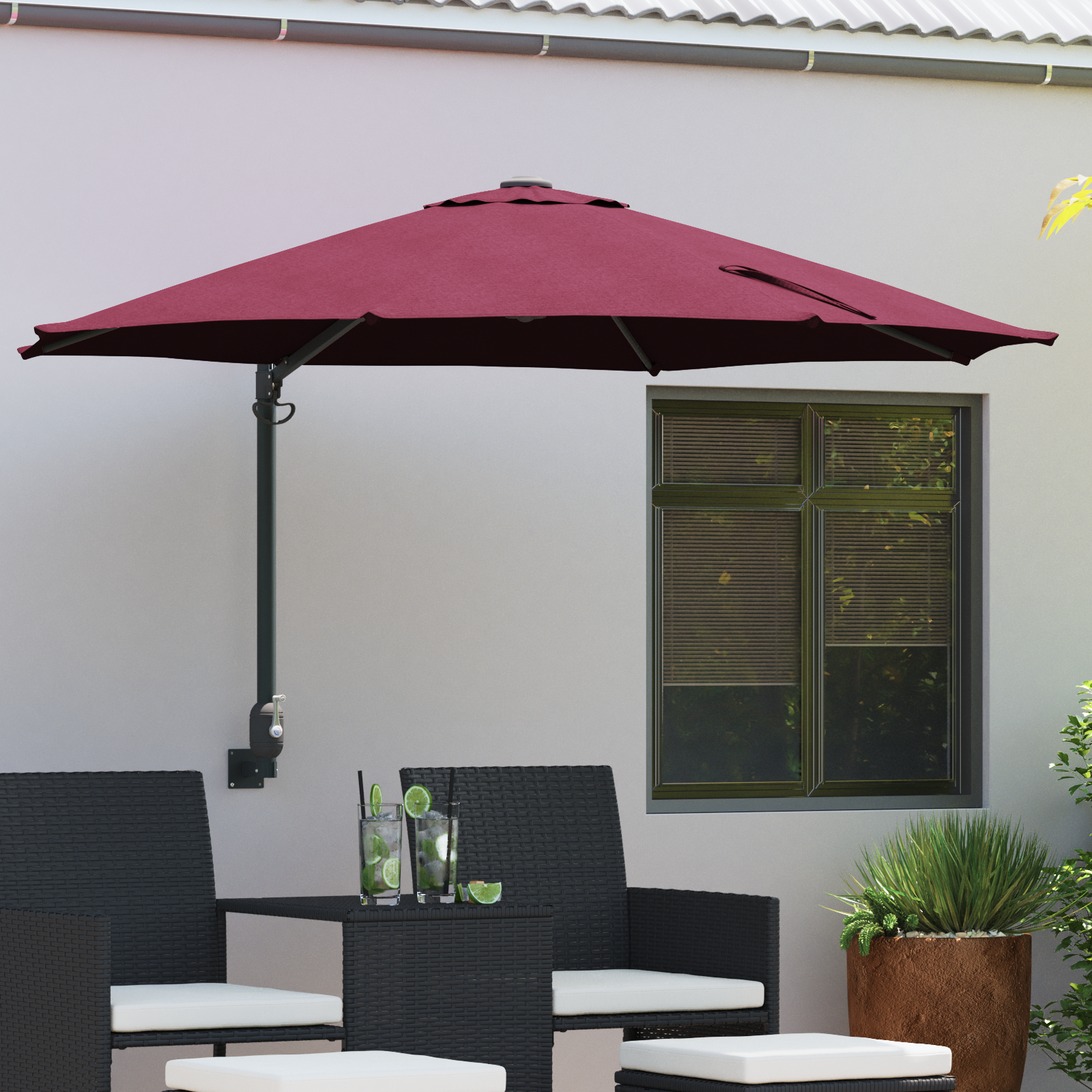 Muurbevestigde Tuinparasol Bordeaux Rood 250 cm
