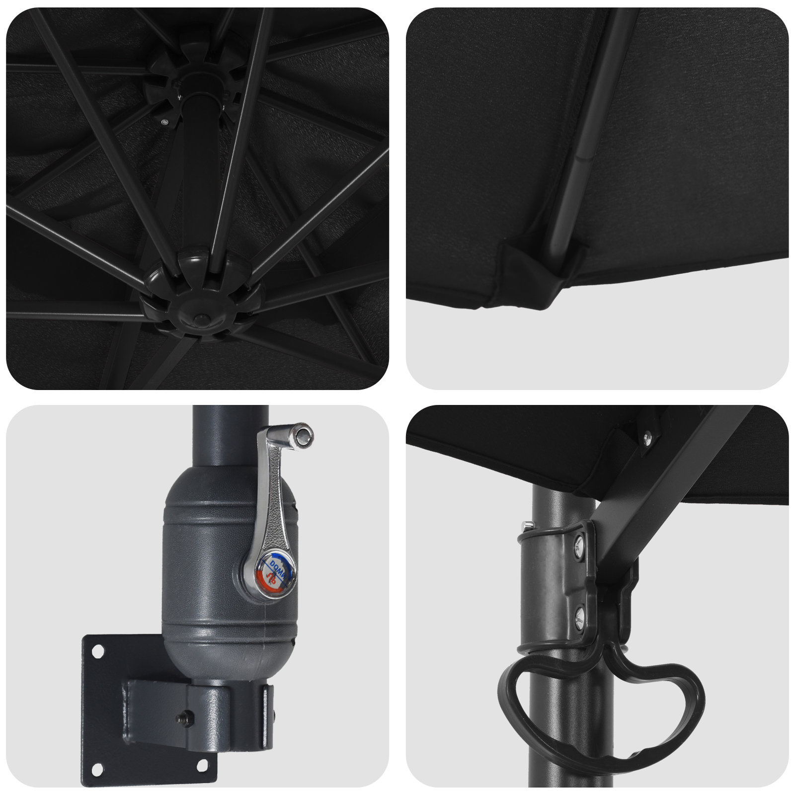 Patio Umbrella Black Polyester, Powder-Coated Steel Large - Image 7