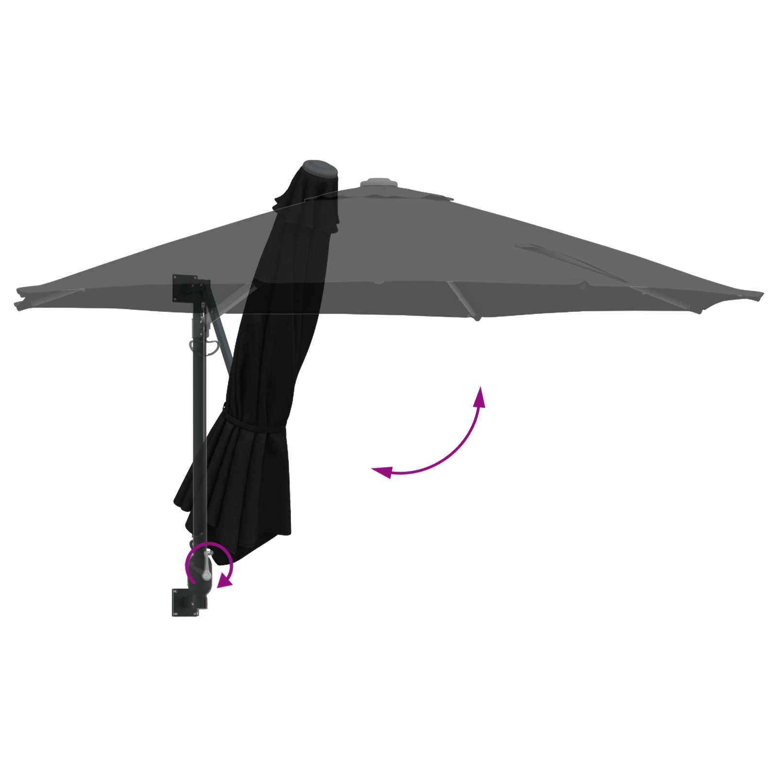 Patio Umbrella Black Polyester, Powder-Coated Steel Large - Image 8