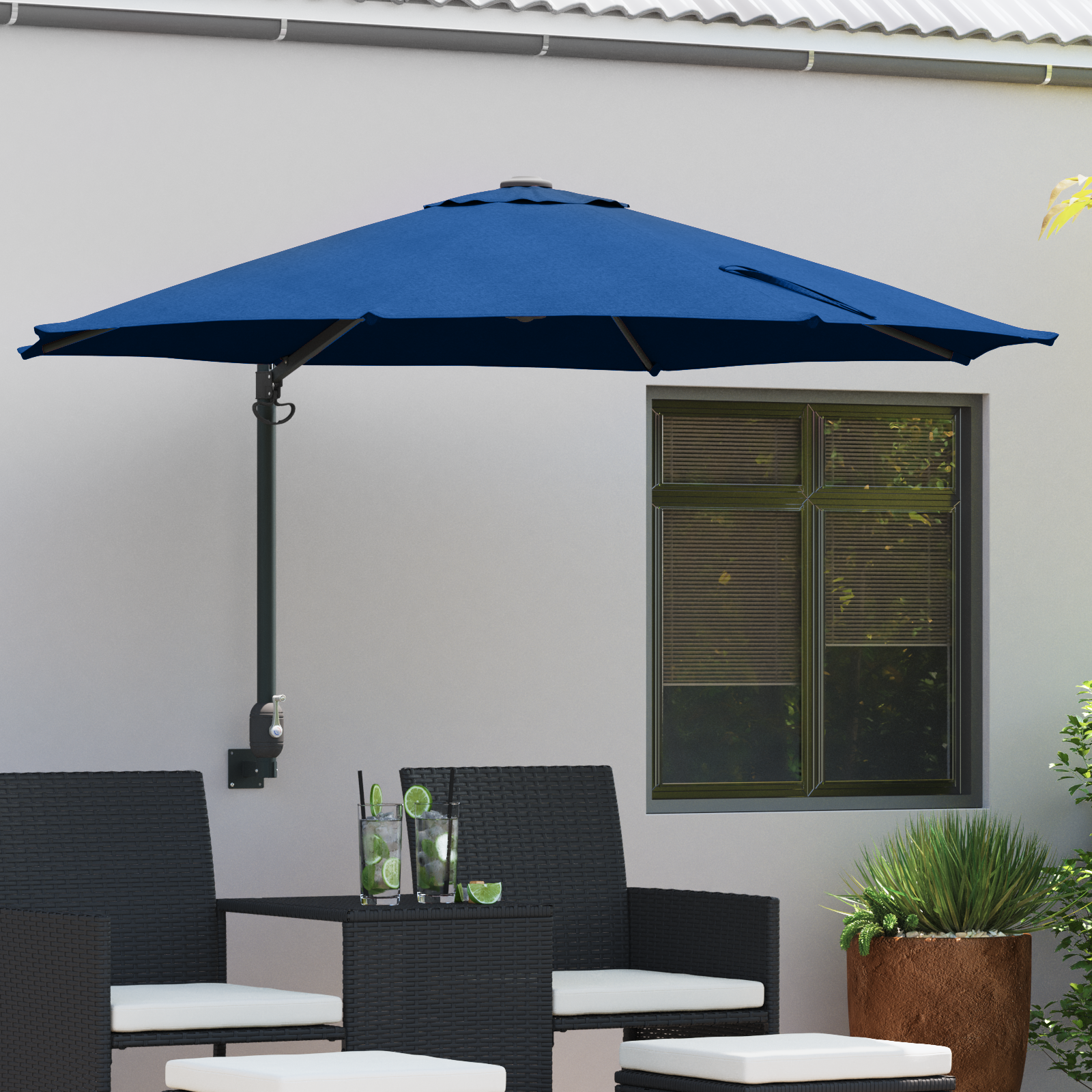 Wandgemonteerde Tuinparasol Azuurblauw 250 cm