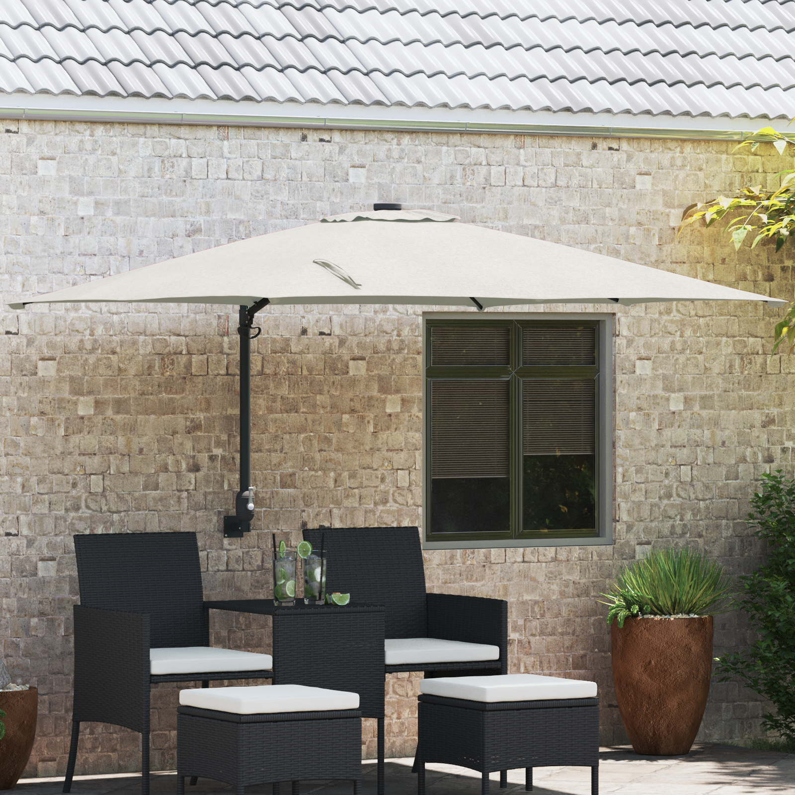 Patio Umbrella Sand Polyester, Aluminium Large Foldable