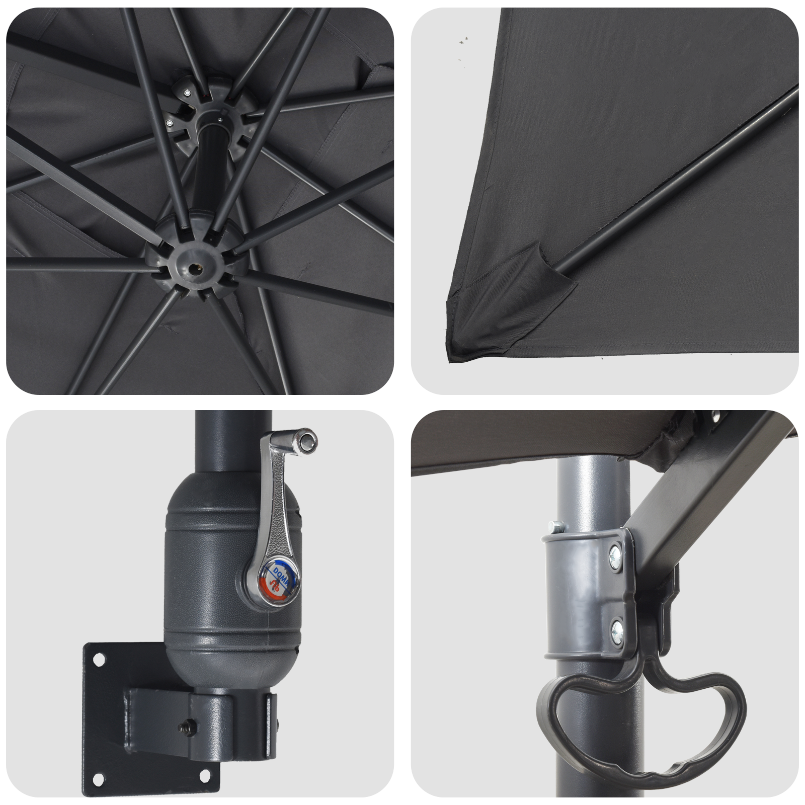 Outdoor Umbrella Anthracite Polyester, Powder-Coated Steel Large - Image 7