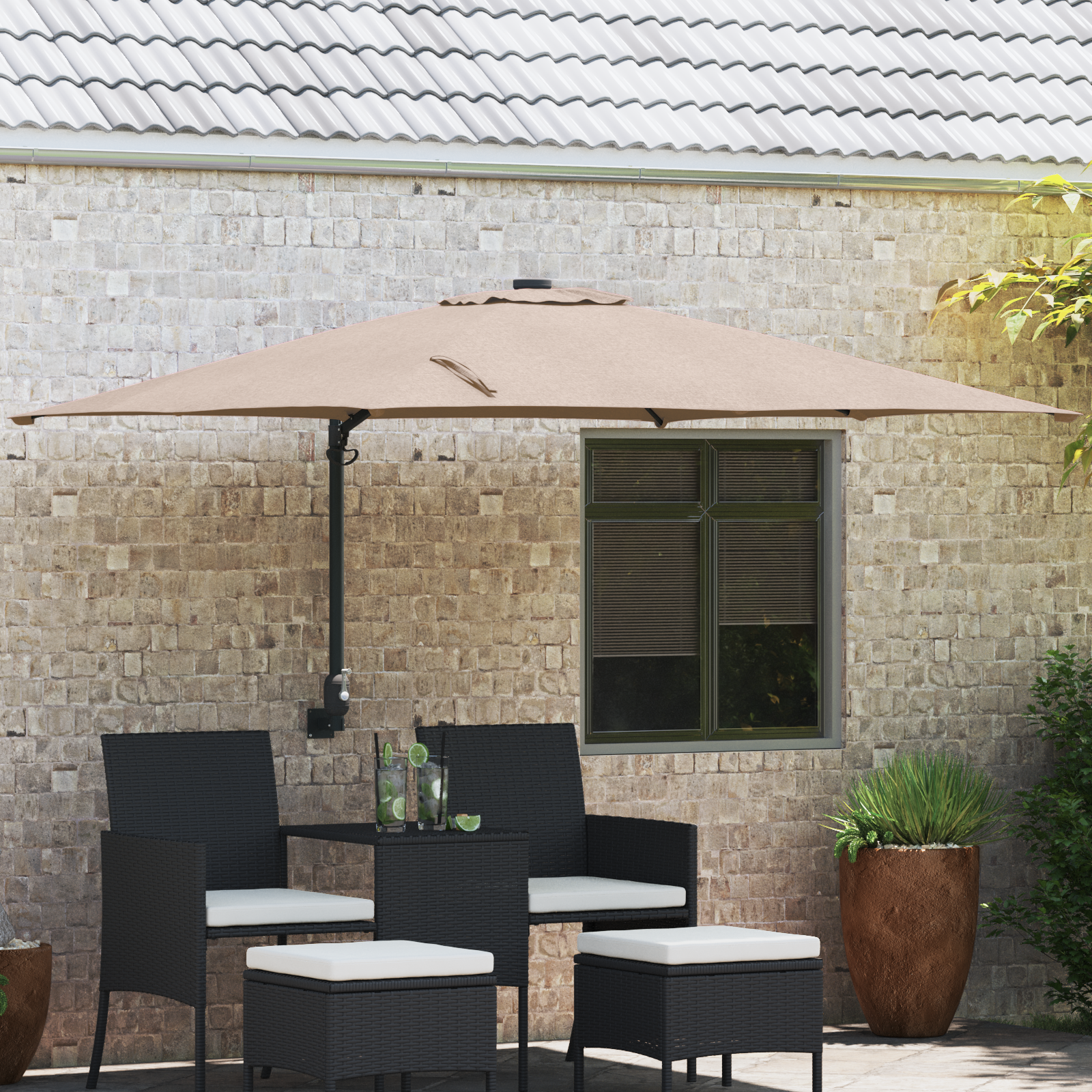 Wandgemonteerd Tuinzonnescherm Taupe 247 cm