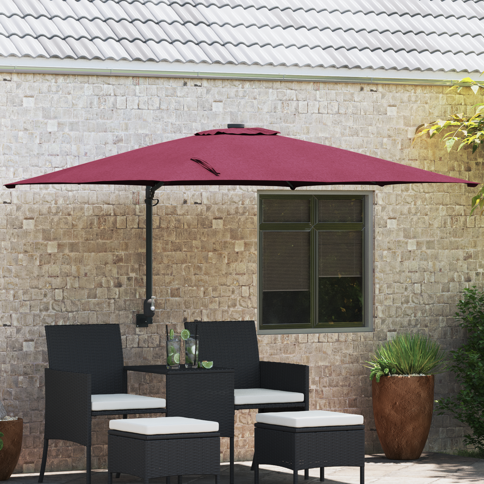 Patio Umbrella Bordeaux red Polyester fabric Large Collapsible