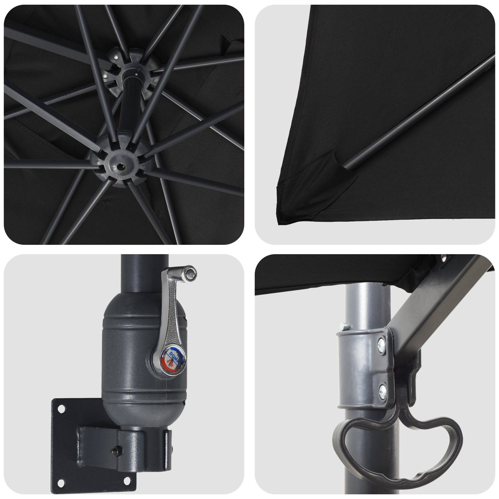 Patio Umbrella Black Polyester, Steel Large Tiltable - Image 7