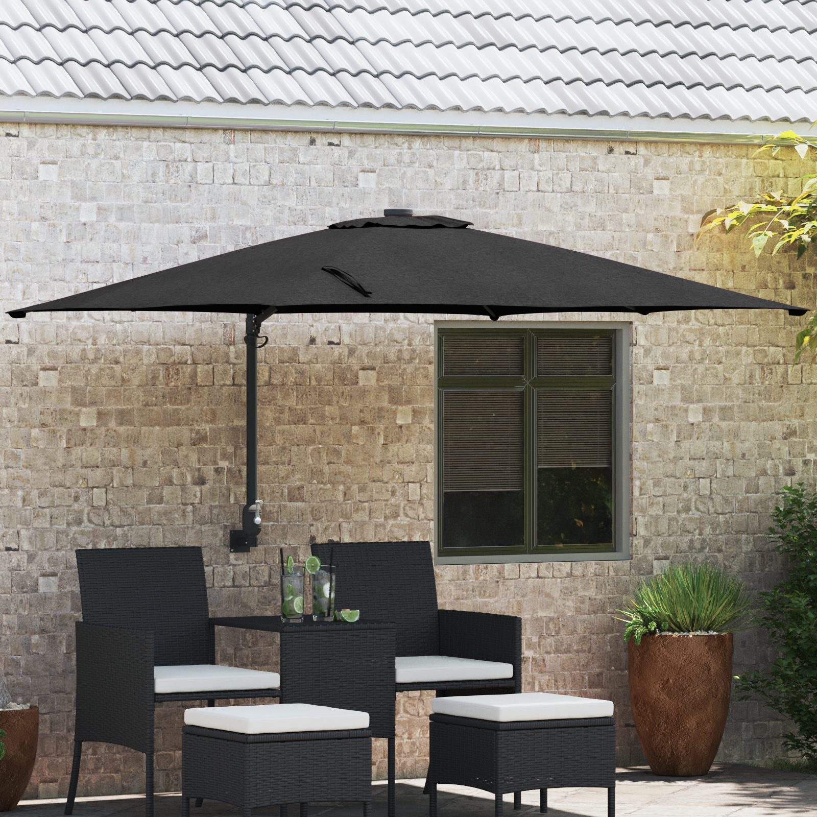 Patio Umbrella Black Polyester, Steel Large Tiltable