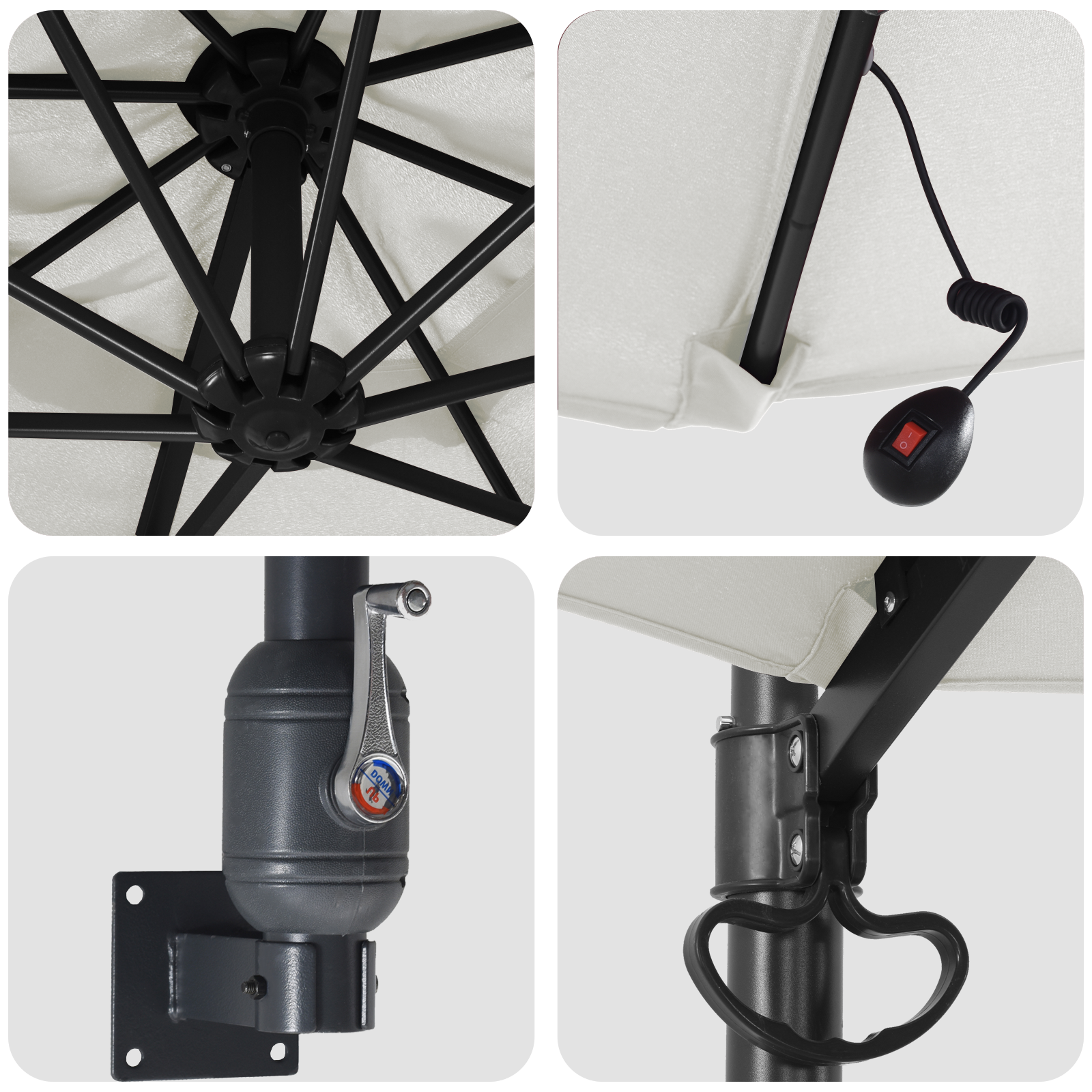 Wall-mounted Garden Parasol with LEDs Sand 248 cm - Image 7