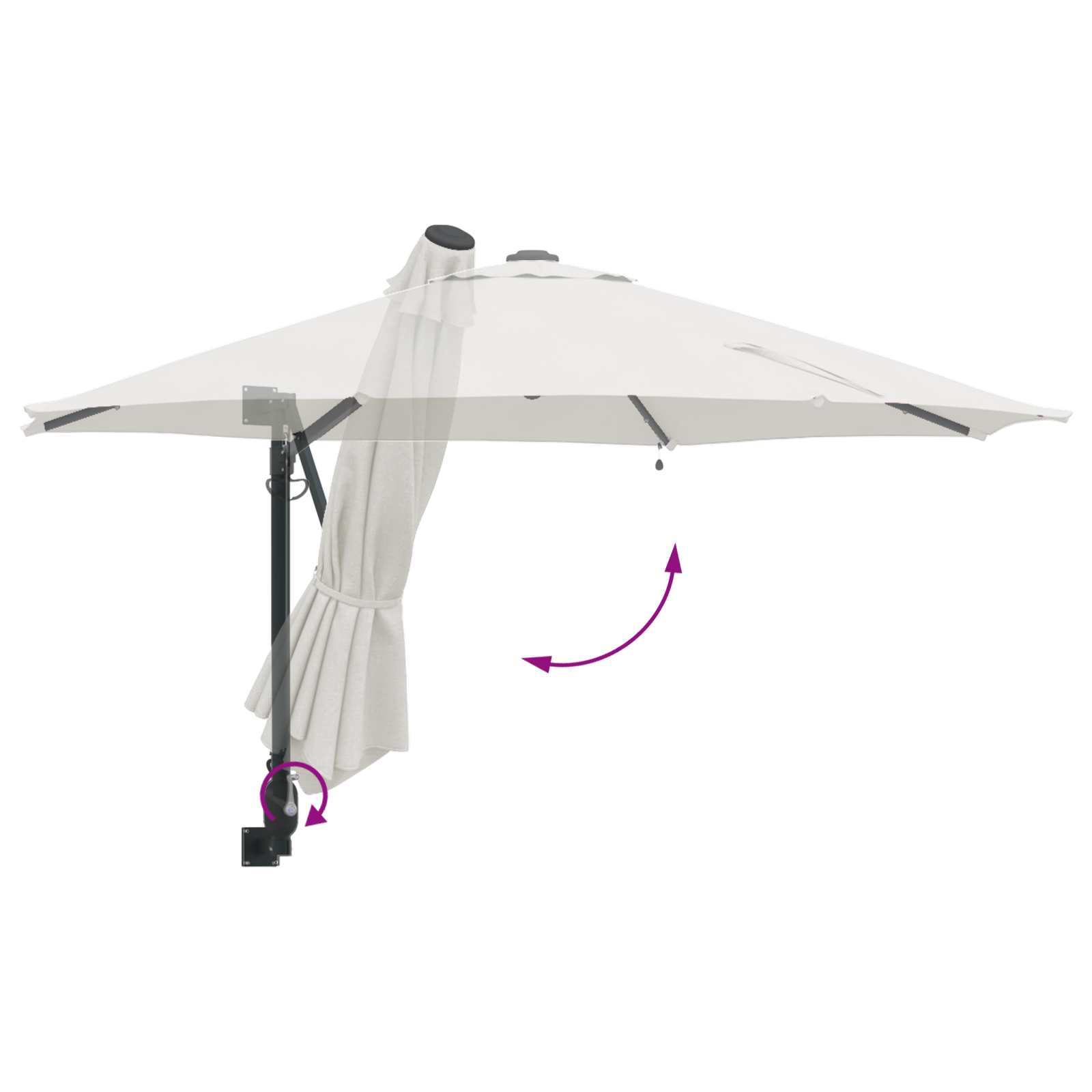 Wall-mounted Garden Parasol with LEDs Sand 248 cm - Image 8