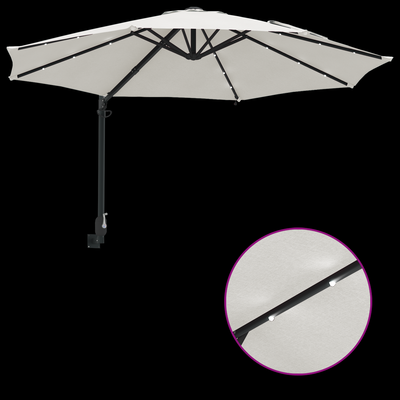 Wall-mounted Garden Parasol with LEDs Sand 248 cm - Image 9