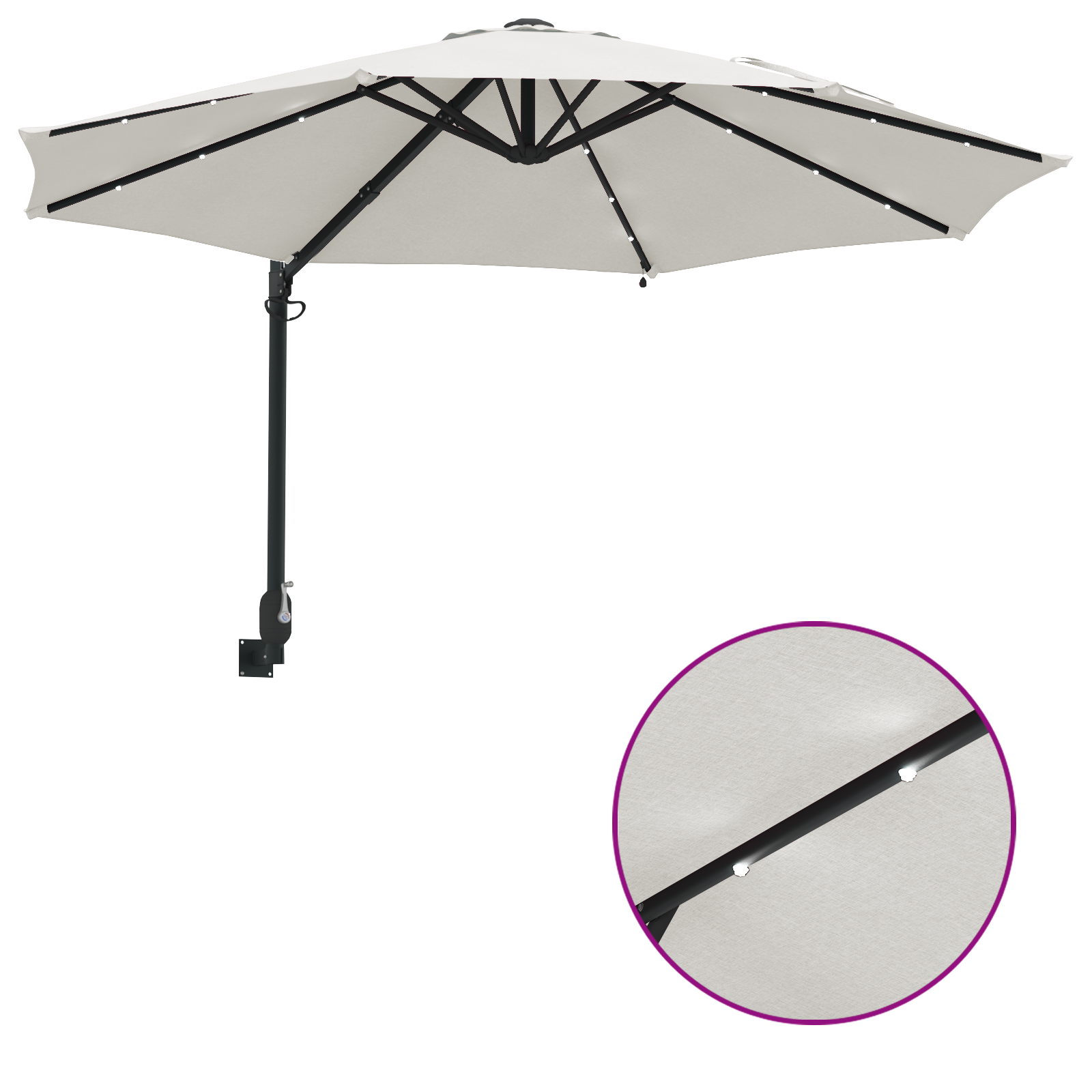 Wall-mounted Garden Parasol with LEDs Sand 248 cm - Image 10
