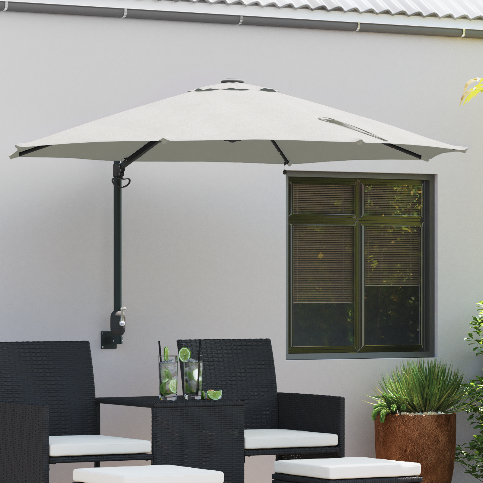 Wandmontage Tuinparasol met LEDs Zand 248 cm