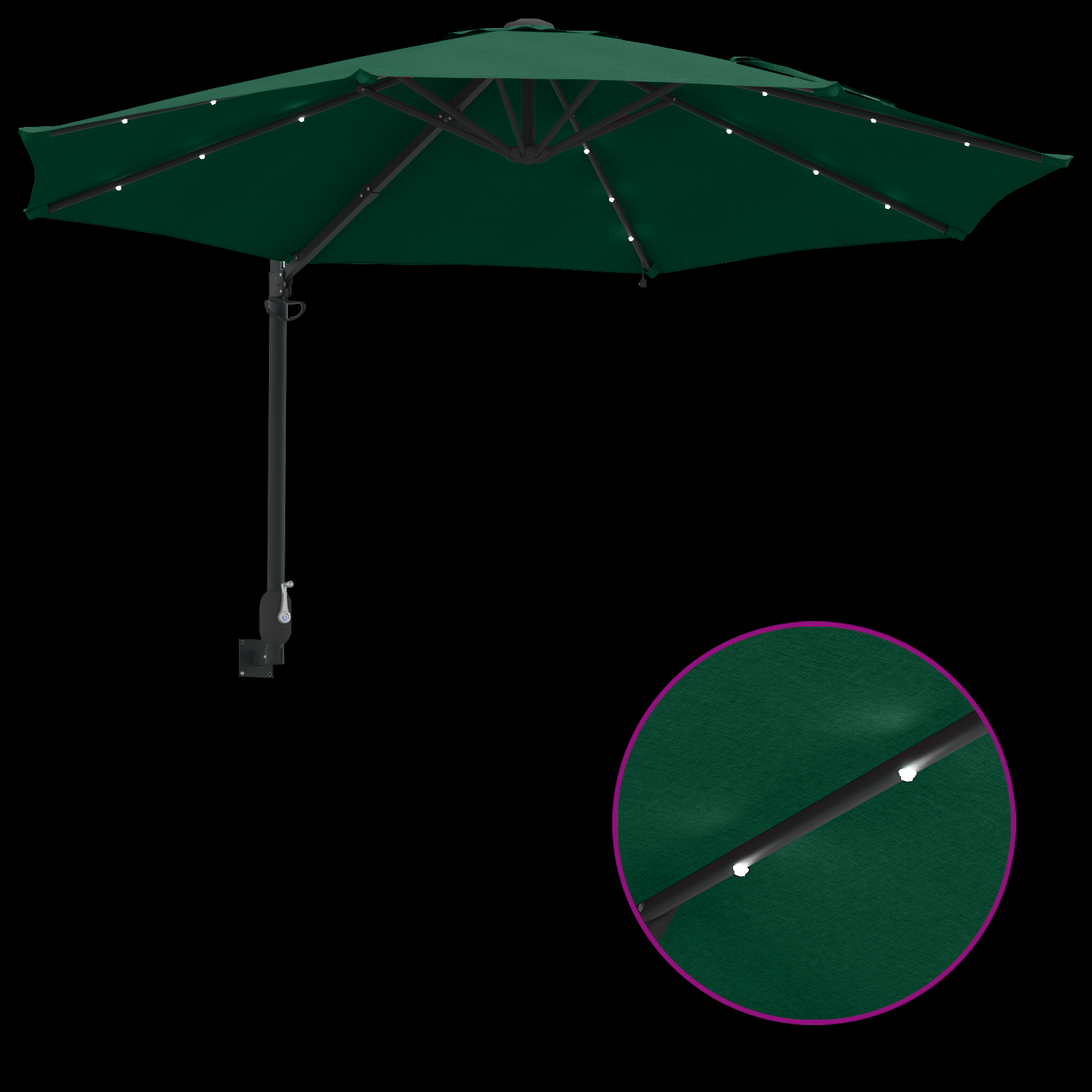 Wall-mounted Garden Parasol with LEDs Green 248 cm - Image 9