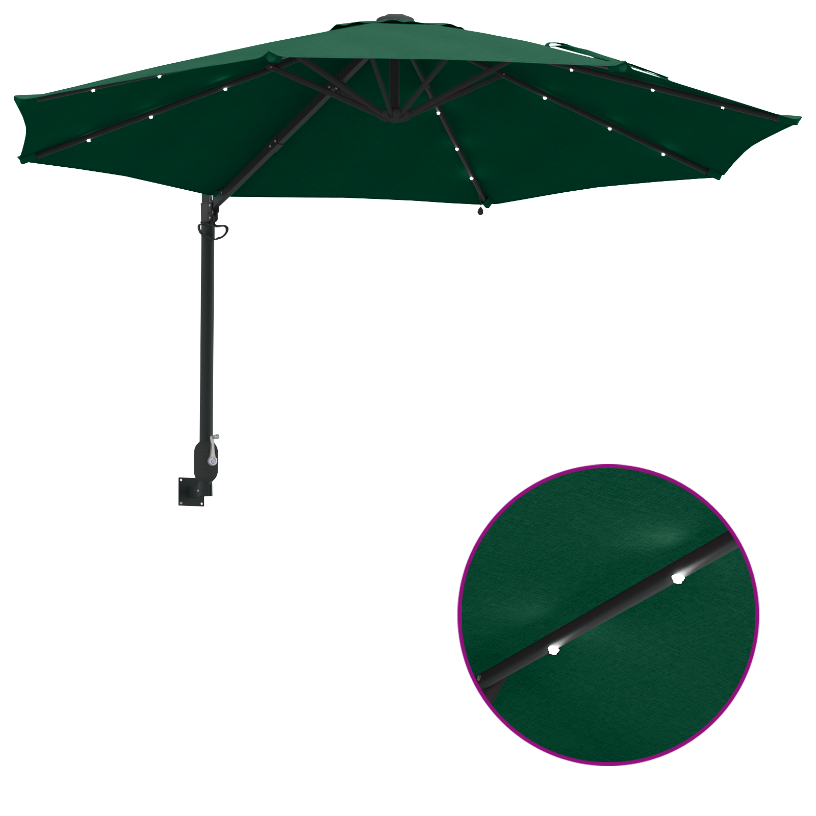 Wall-mounted Garden Parasol with LEDs Green 248 cm - Image 10
