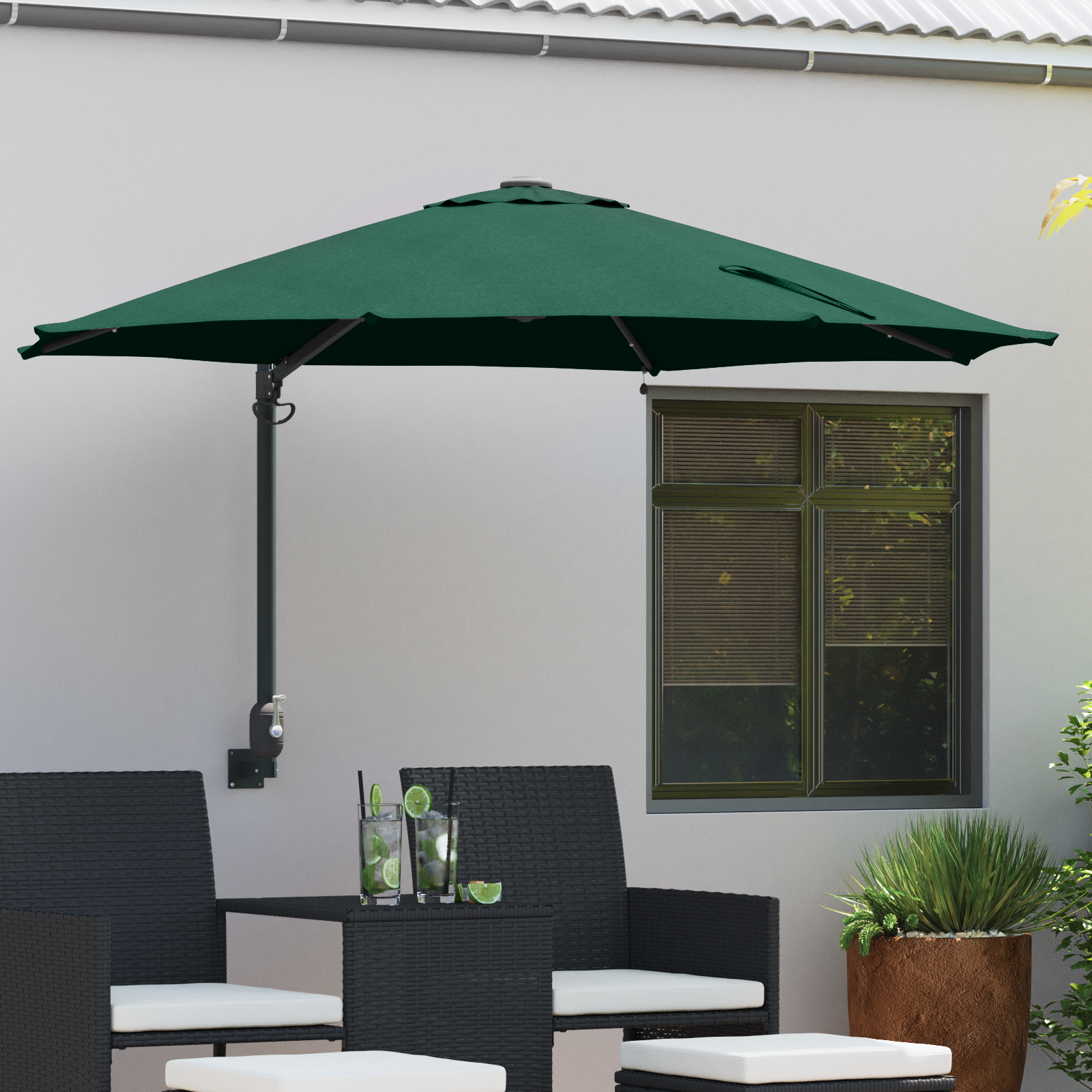 Wandmontage Tuin Parasol met LEDs Groen 248 cm
