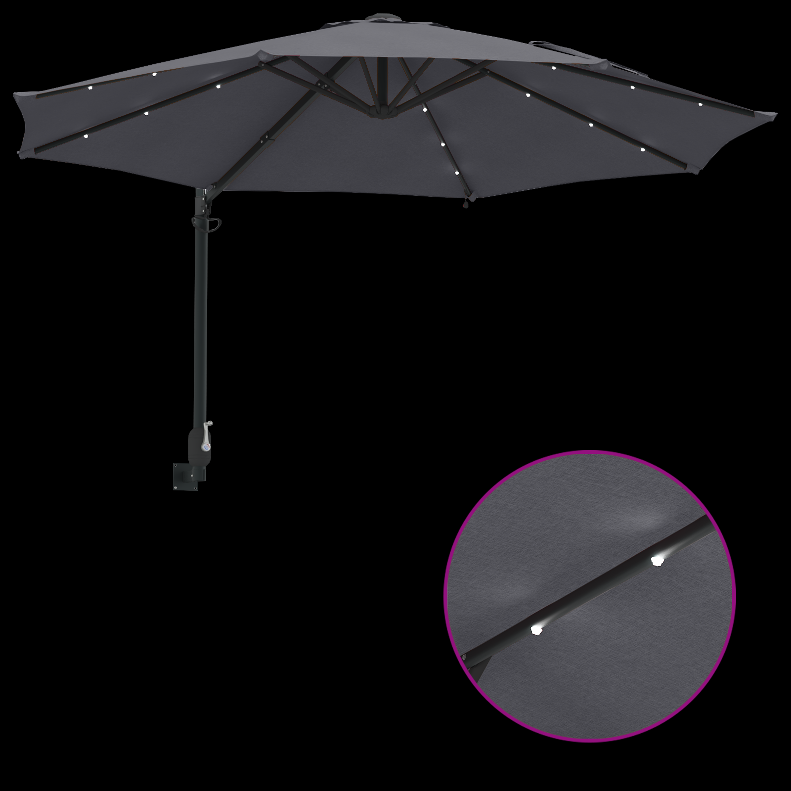 Wall-mounted Garden Parasol with LEDs Antracite 248 cm - Image 9