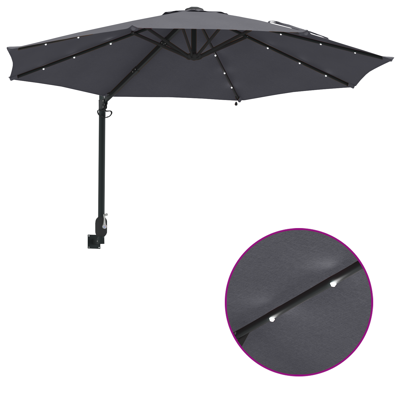 Wall-mounted Garden Parasol with LEDs Antracite 248 cm - Image 10