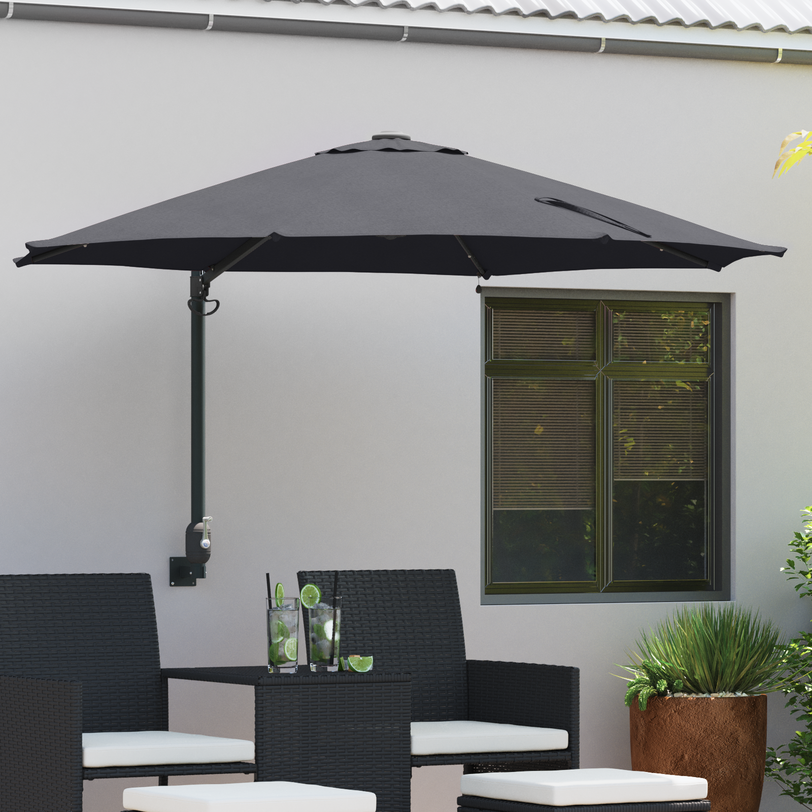 Wall-mounted Garden Parasol with LEDs Antracite 248 cm