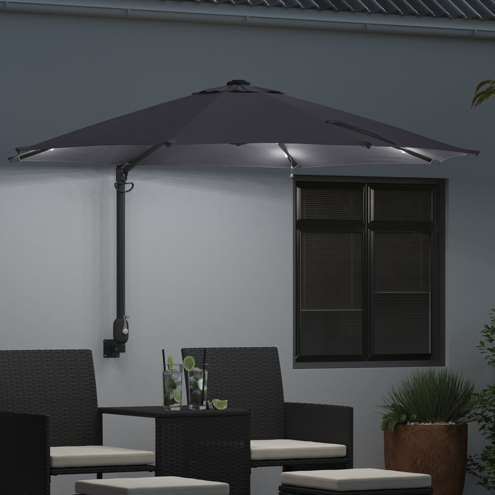 Wall-mounted Garden Parasol with LEDs Antracite 248 cm - Image 3