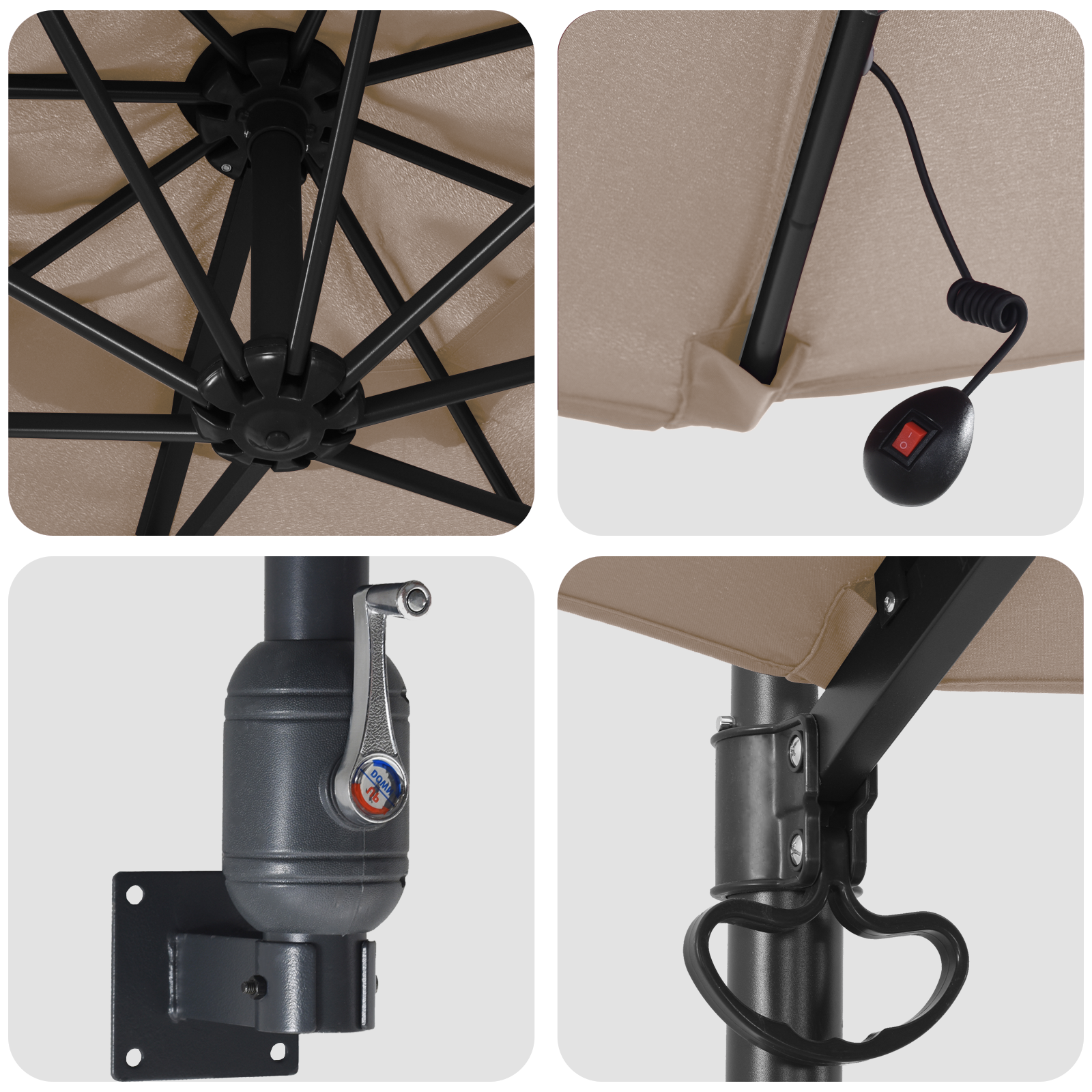 Wall-mounted Garden Parasol with LEDs Taupe 248 cm - Image 7