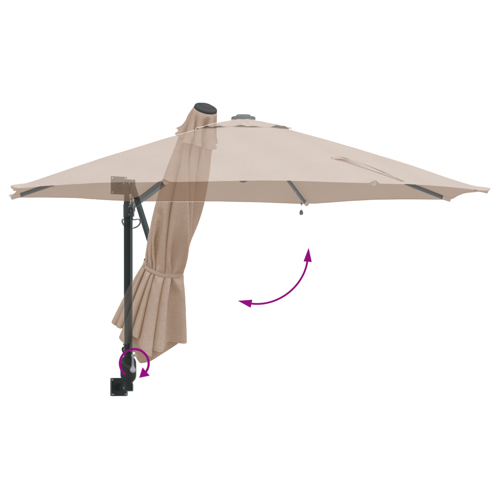 Wall-mounted Garden Parasol with LEDs Taupe 248 cm - Image 8