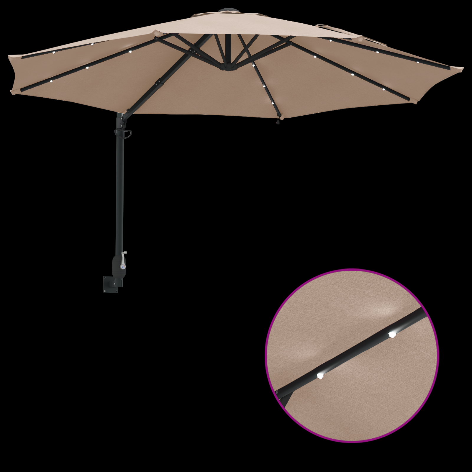 Wall-mounted Garden Parasol with LEDs Taupe 248 cm - Image 9