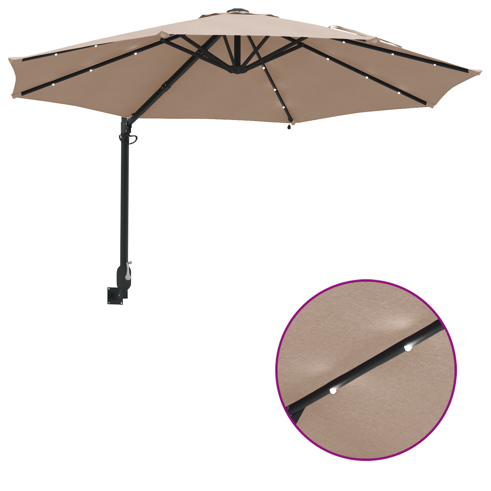 Wall-mounted Garden Parasol with LEDs Taupe 248 cm - Image 10